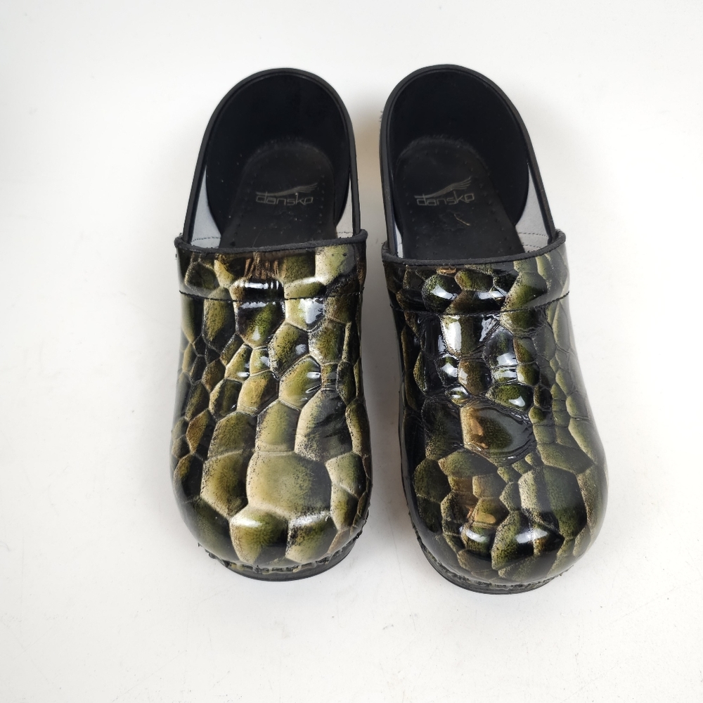 Dansko Clogs Green and Black Animal Print Alligator/Snake Print